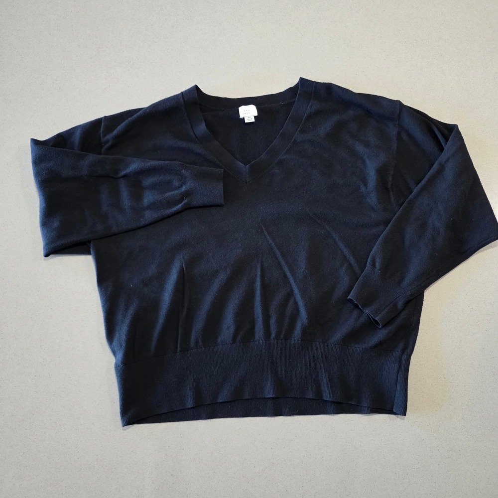 A New Day Womens XL V-Neck Sweater Black Long Sleeve Drop Shoulder